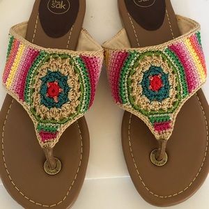 The Sak crocheted thong sandals multicolored boho